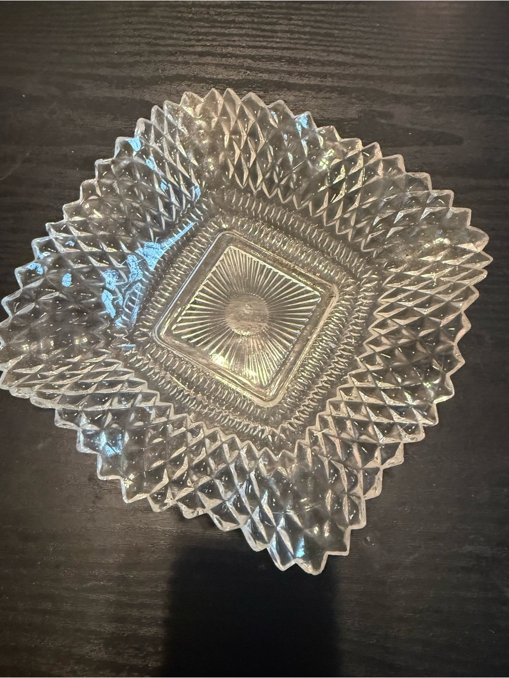 Vintage Clear Diamond-Cut Square Glass Serving Bowl - Home Dining